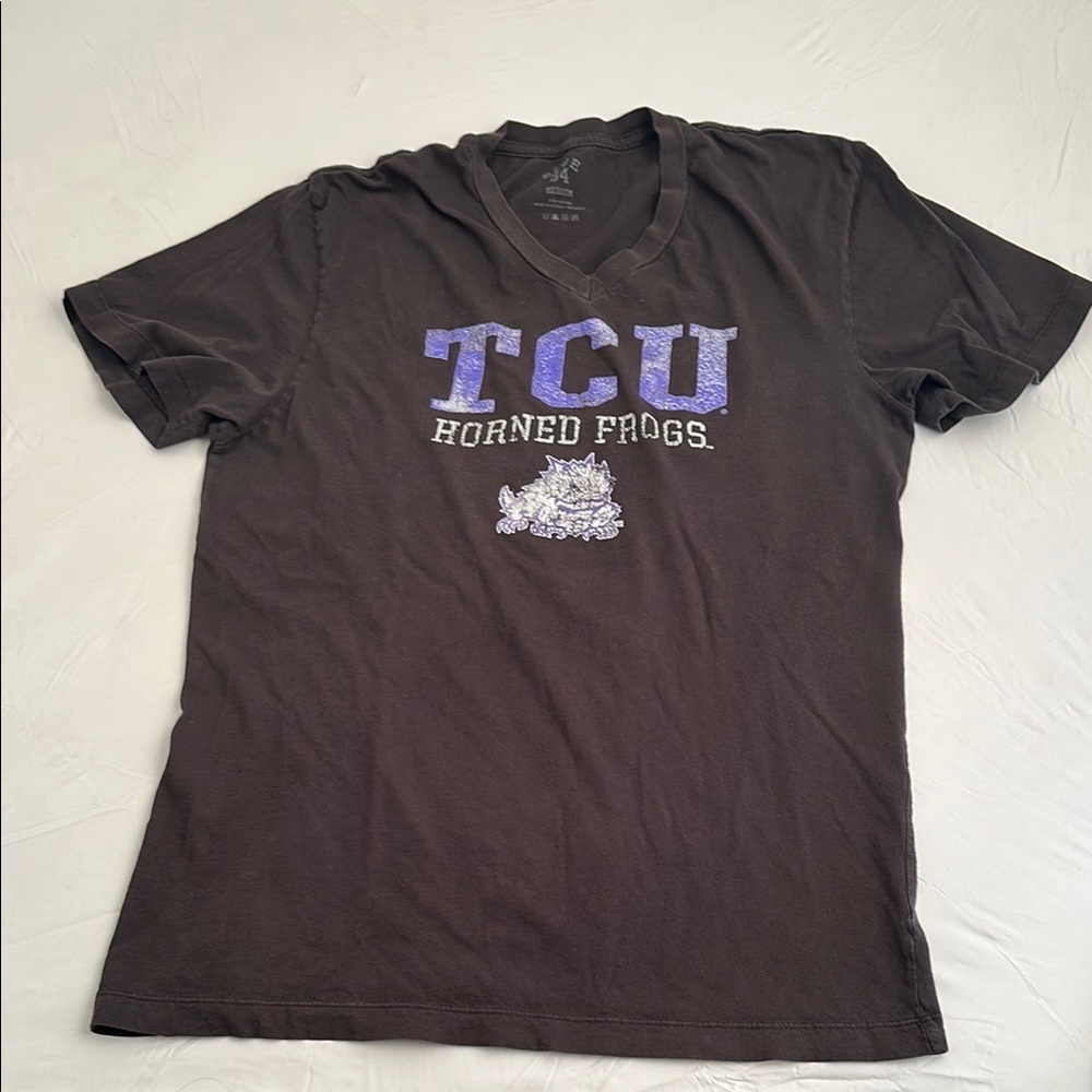 Texas Christian University Horned Frogs black purple v-neck short sleeve t-shirt